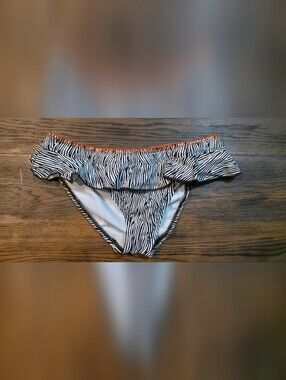 Kenneth Cole Black and White Zebra Ruffle Bikini Bottom with Orange Trim